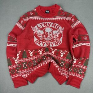 Lynyrd Skynyrd Christmas Sweater Mens Large Red Skull Jumper Xmas